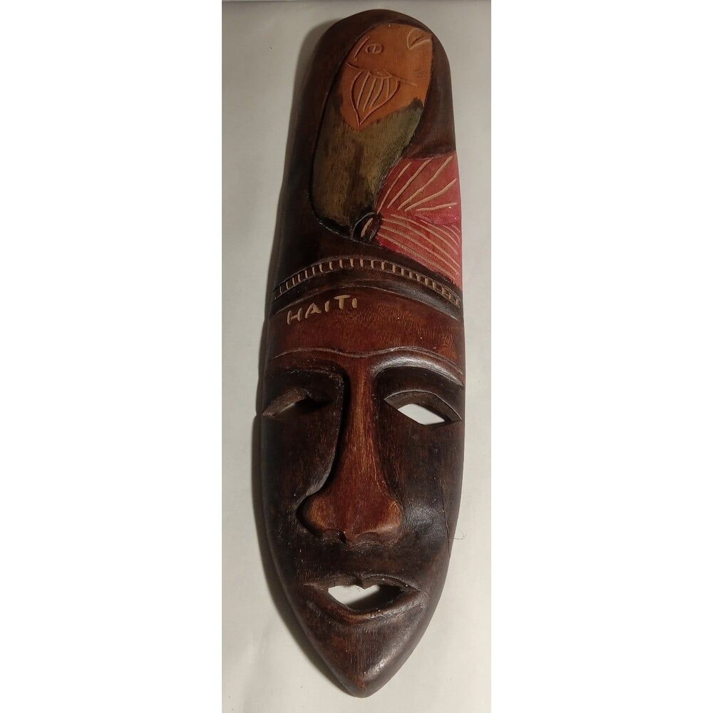 Vintage Caribbean Haitian Culture Hand Carved Stained Wall Mount Mask 18"